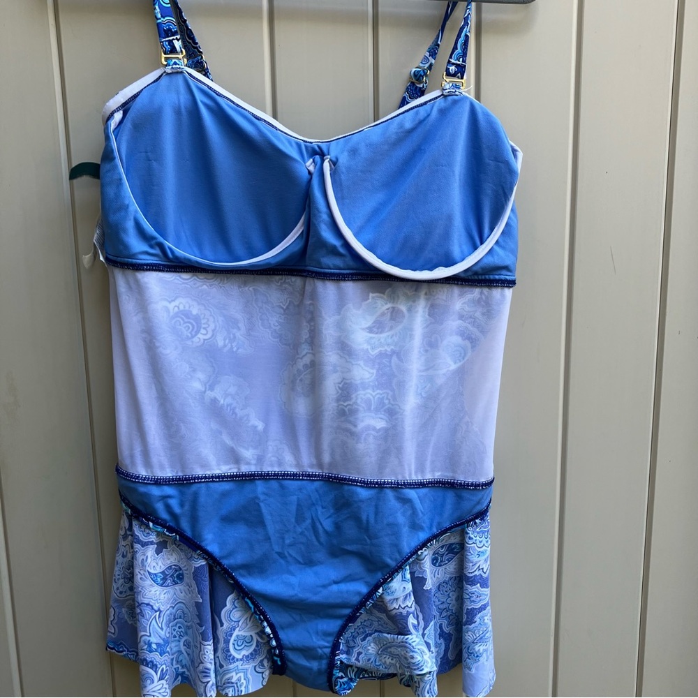 Lauren Ralph Lauren blue Paisley one piece skirted swimsuit size 16W Eurosummer - Picture 11 of 15